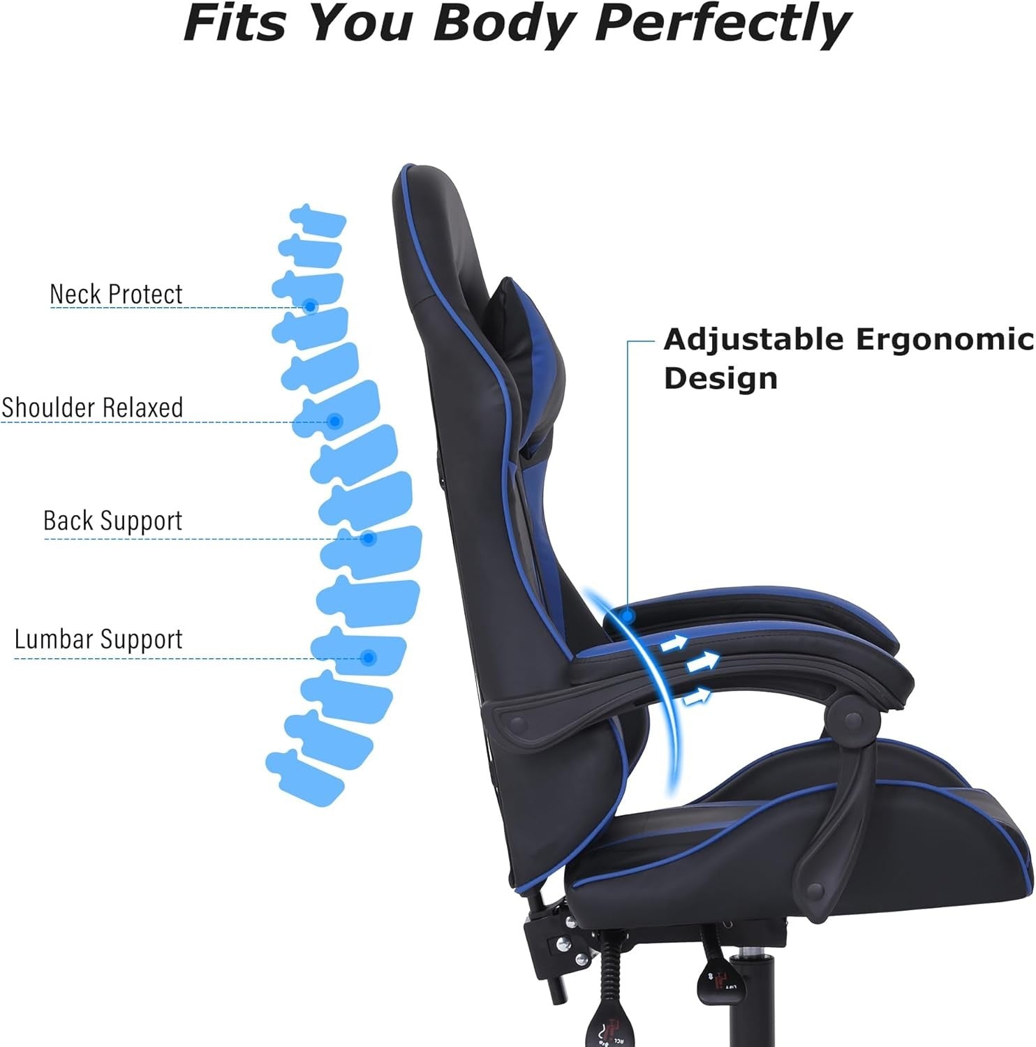 Ergonomic Gaming Chair w/ Lumbar Support Headrest Swivel Blue