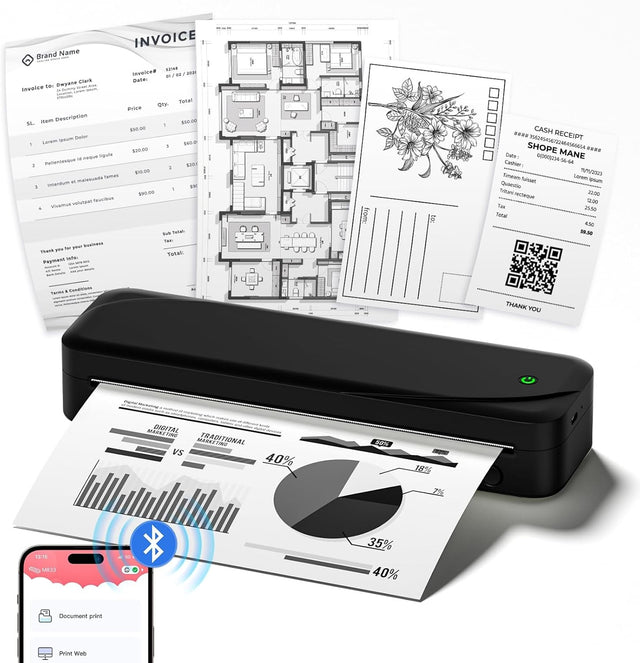A4 Wireless Thermal Printer 300DPI Portable Black