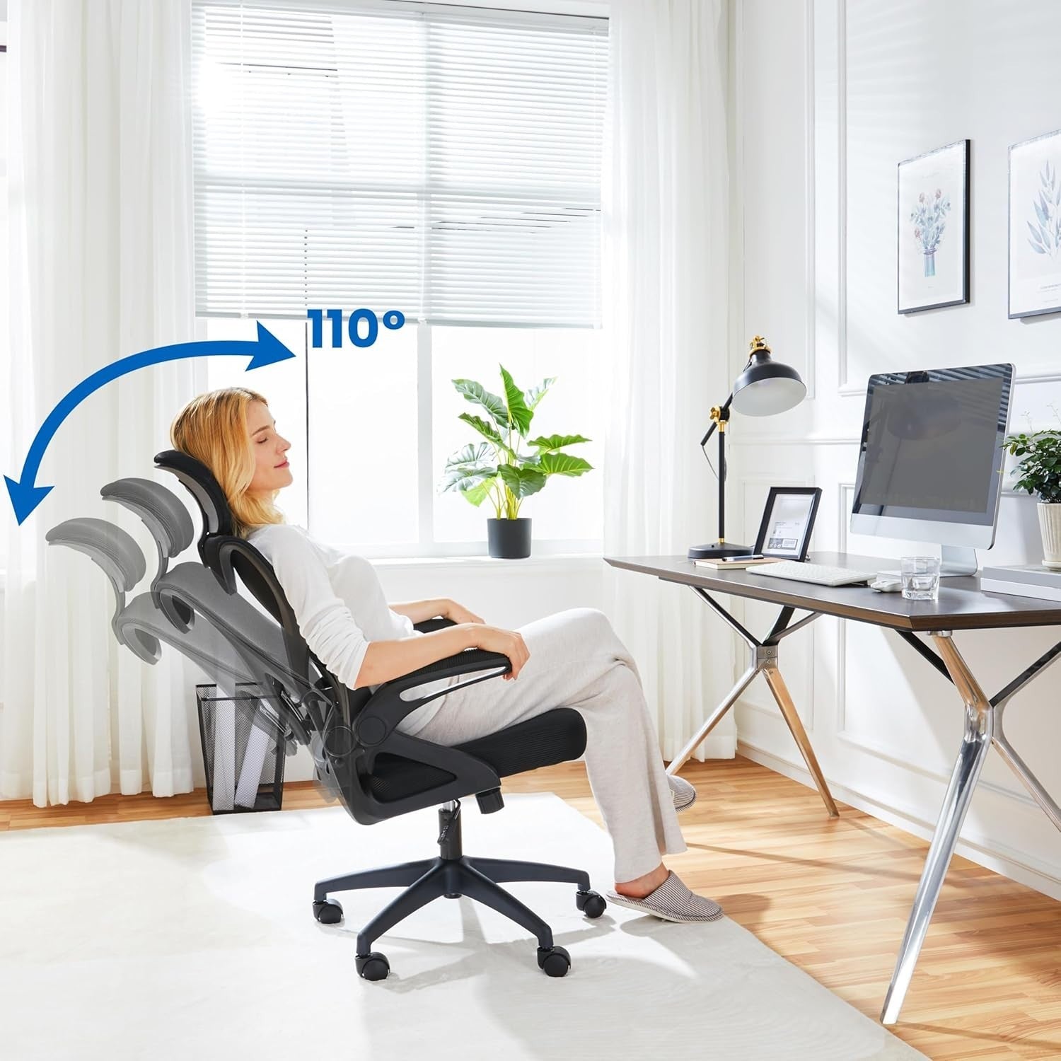 Ergonomic Mesh Office Desk Chair High Back Headrest Lumbar Support Black Rolling