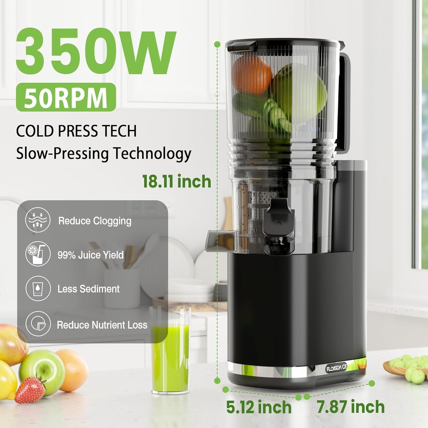 Cold Press Juicer 6.5in Extra Large Feed Chute Slow Chewing Machine