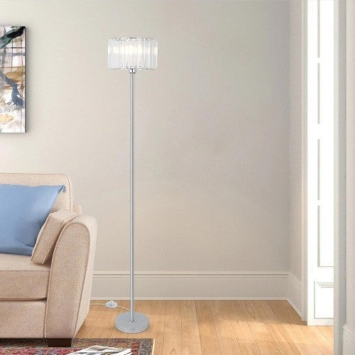 Crystal Floor Lamp Chrome Glass Shade Tall Standing Light Living Room