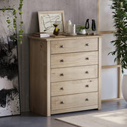 Solid Oak 5 Drawer Chest Wood Storage Unit for Bedroom Hallway Living Room