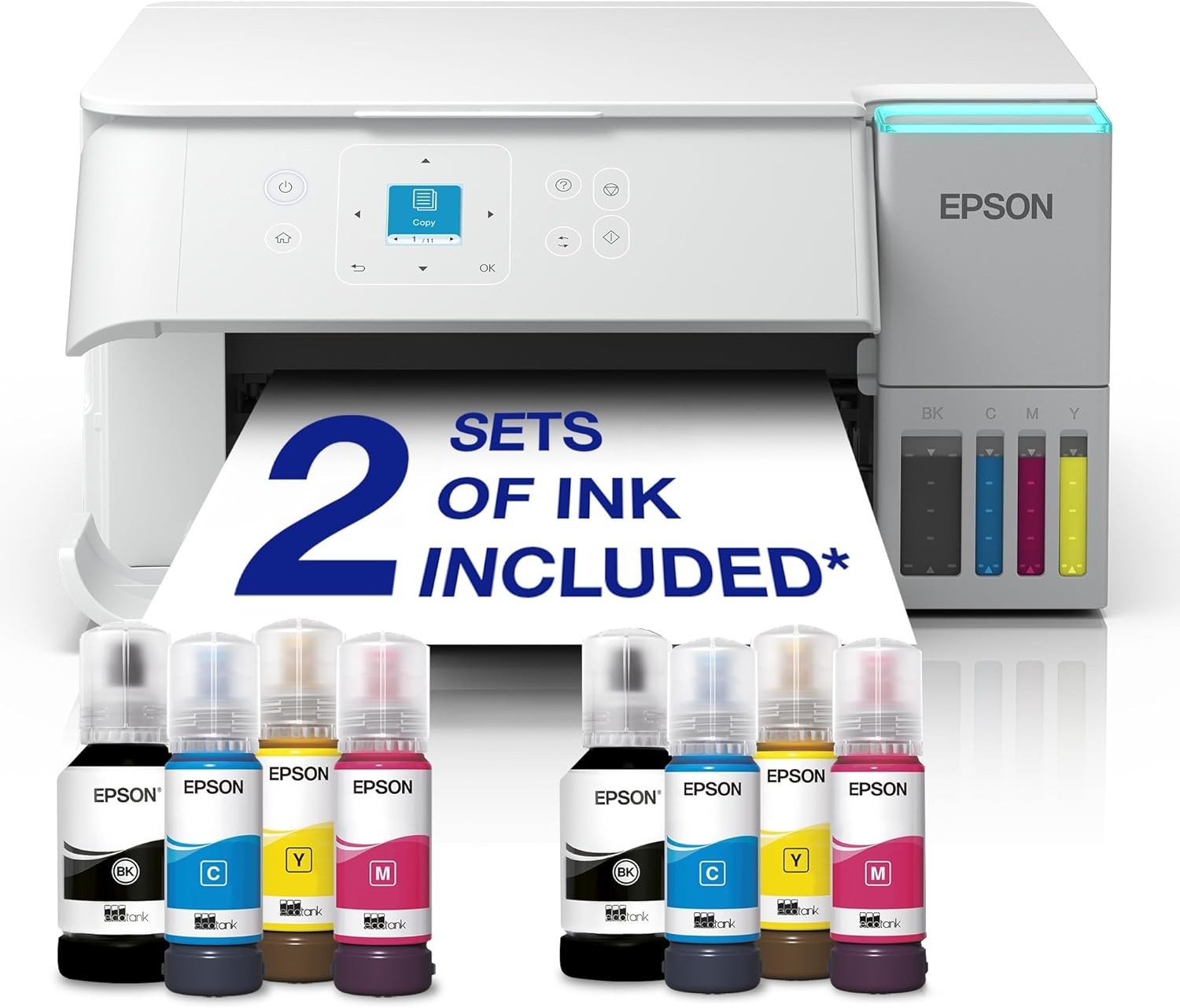White Wireless EcoTank 3-in-1 Inkjet Printer A4 with 102 Ink Multipack