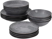 16pc Stoneware Dinner Set Charcoal Grey Teardrop Scandinavian Plates Bowls