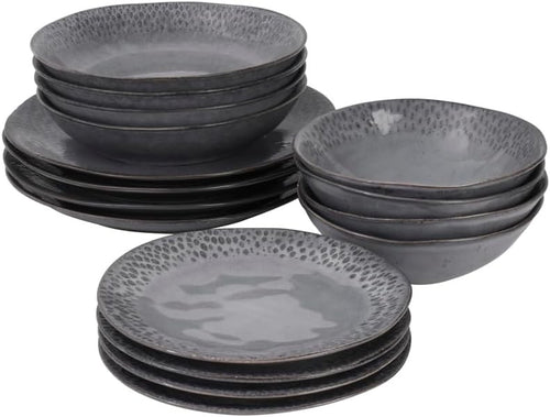 16pc Stoneware Dinner Set Charcoal Grey Teardrop Scandinavian Plates Bowls