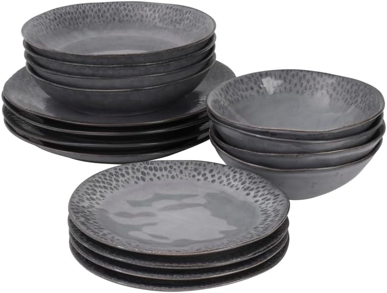 16pc Stoneware Dinner Set Charcoal Grey Teardrop Scandinavian Plates Bowls
