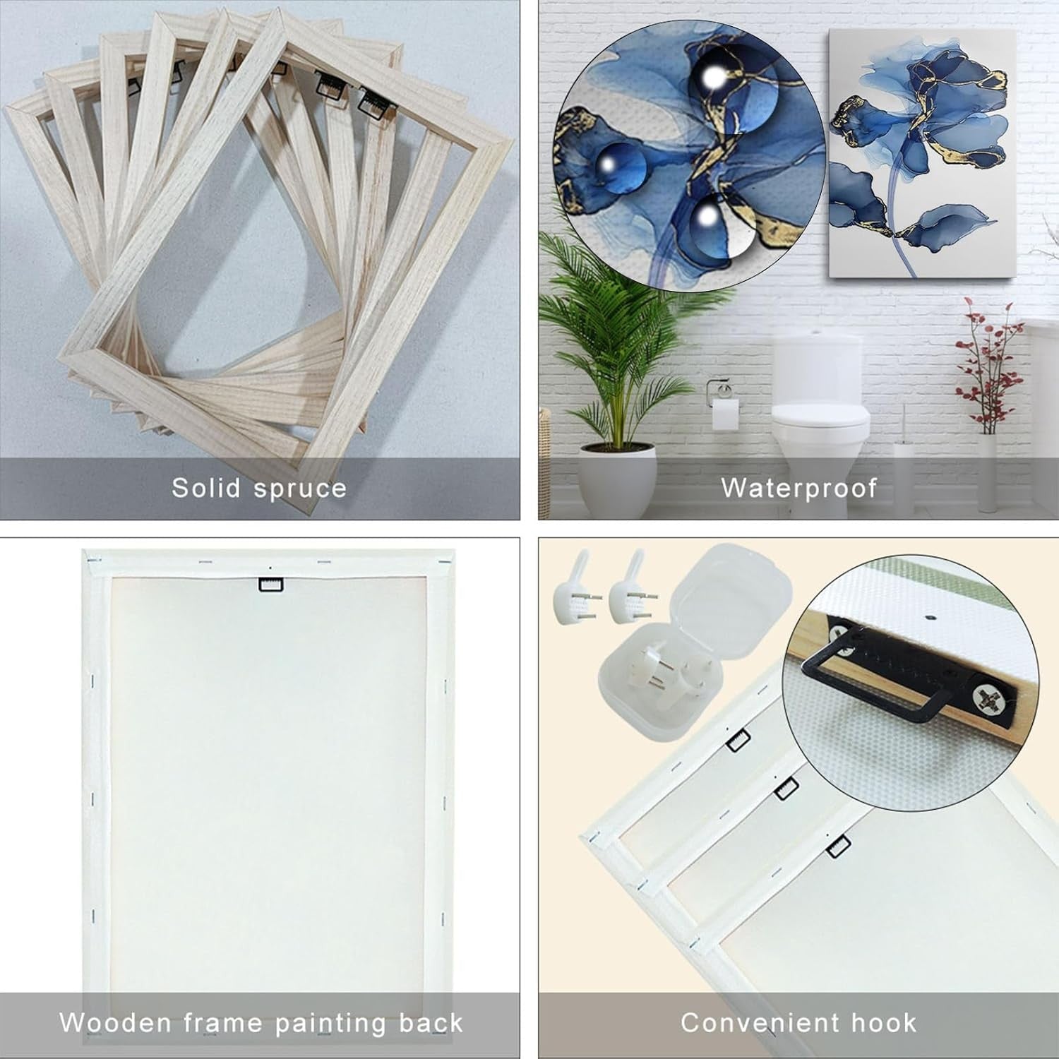 Blue Flower Wall Art Set of 3 Framed Canvas 12x16in Bedroom