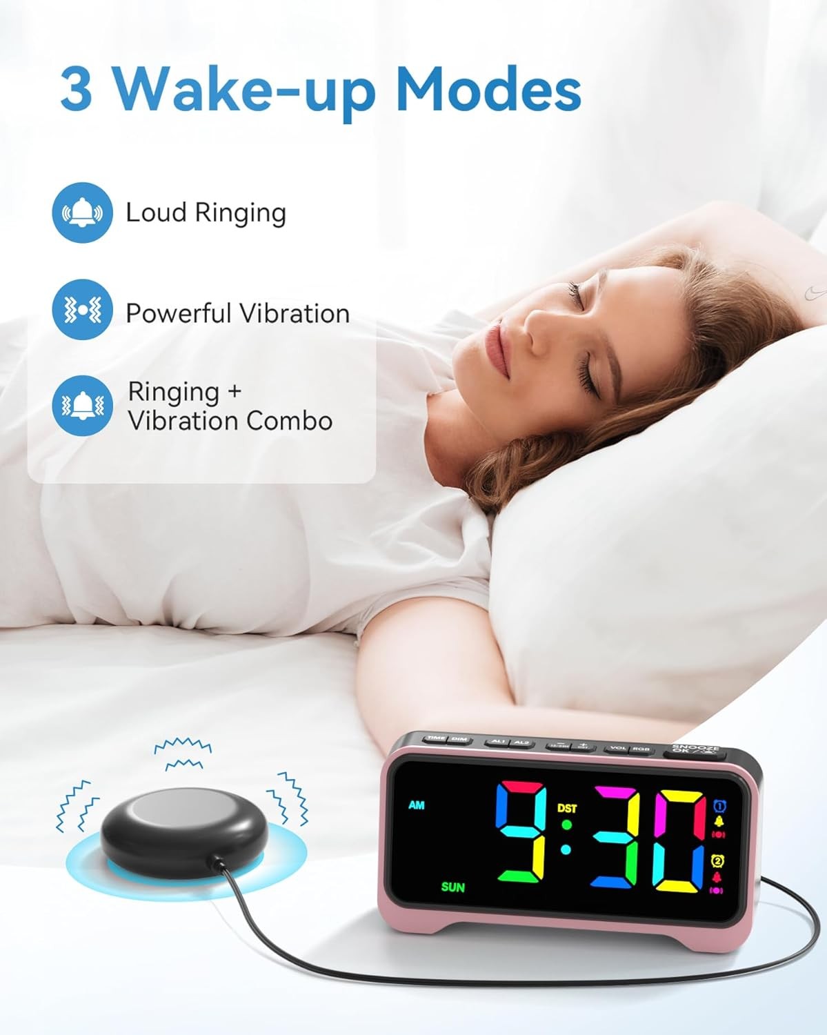 Loud Alarm Clock for Heavy Sleepers Vibrating Bed Shaker LED Night Light