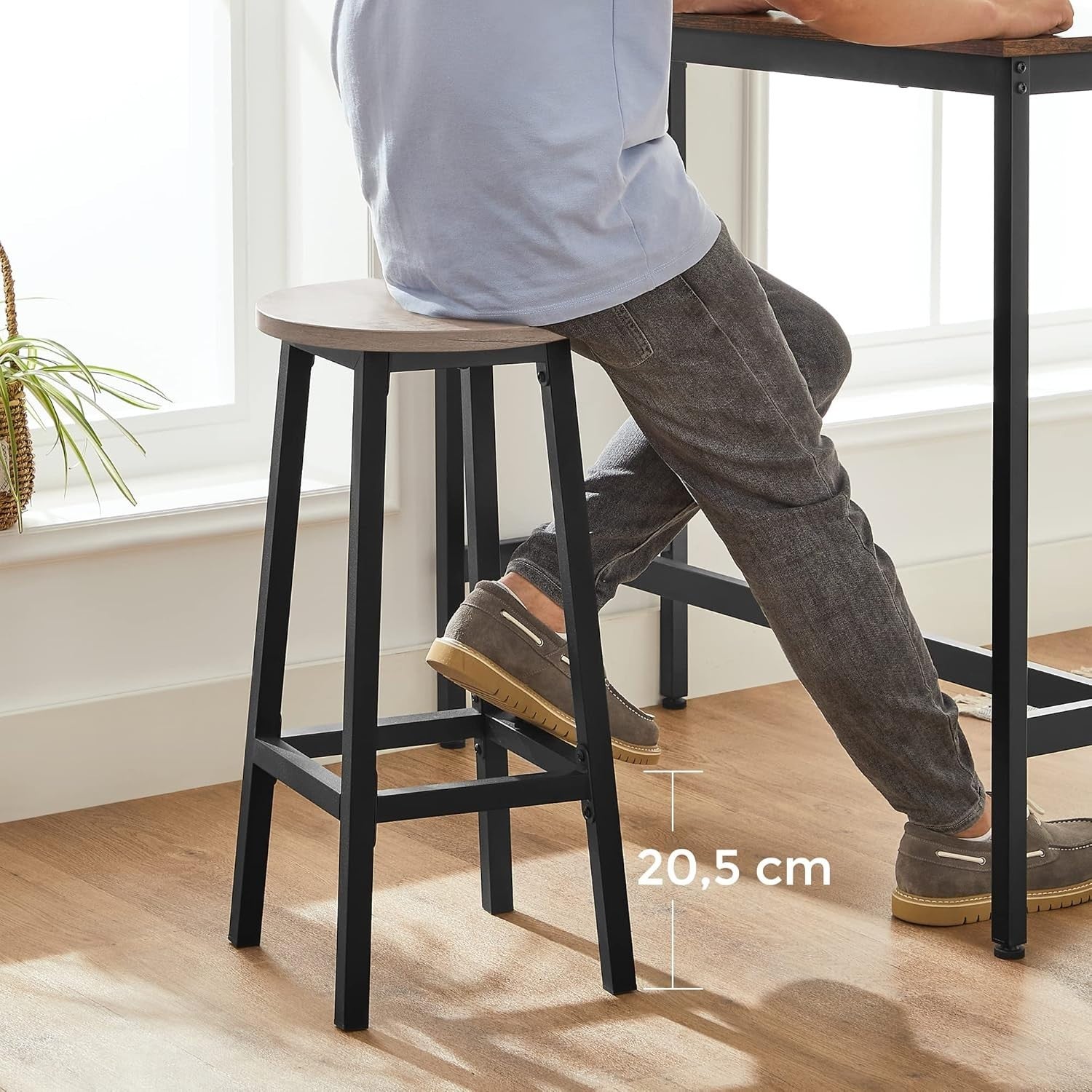 Industrial Bar Stools Set of 2 Greige Round Seat 65cm High Sturdy