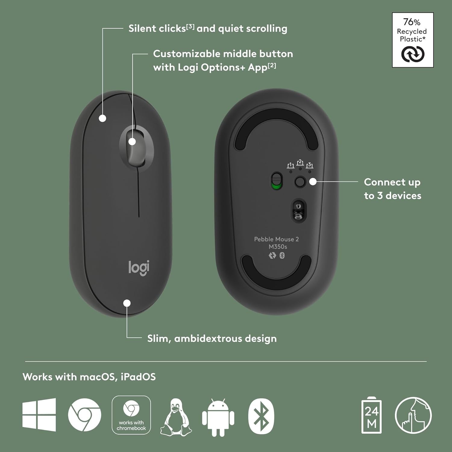 Slim Bluetooth Wireless Mouse Silent Clicks Portable Lightweight Office Travel