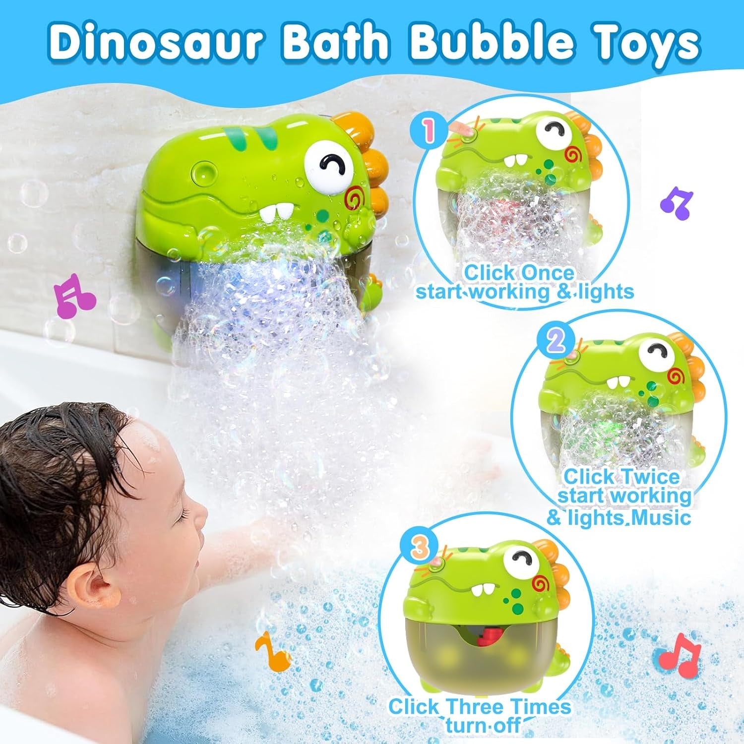 3 in 1 Dinosaur Bath Toy Bubble Machine Fishing Set