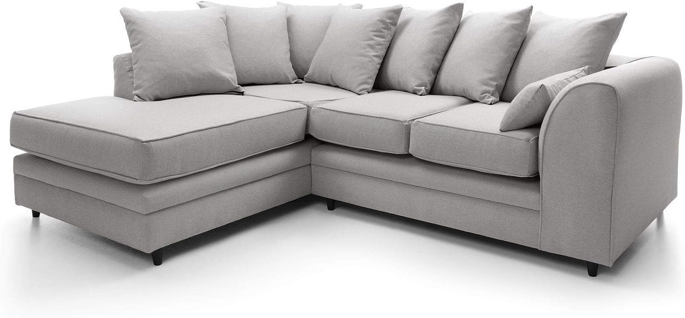 L Shape 3 Seater Corner Sofa Light Grey Brushed Cotton Cushions Durable