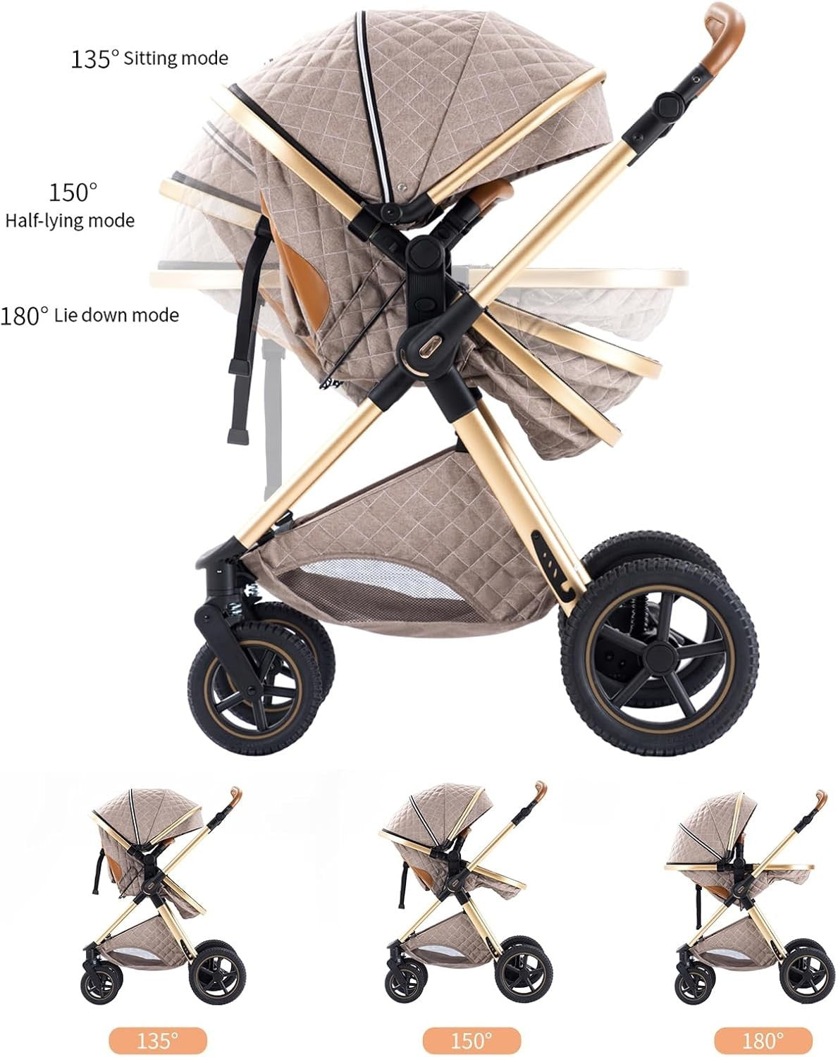 Compact 3in1 Baby Pram Pushchair System Adjustable Handle Foldable 22kg