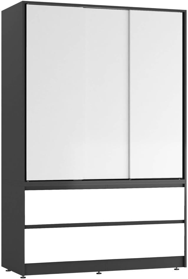 White Sliding Door Wardrobe with 4 Drawers & Hanging Rail – Space Saver