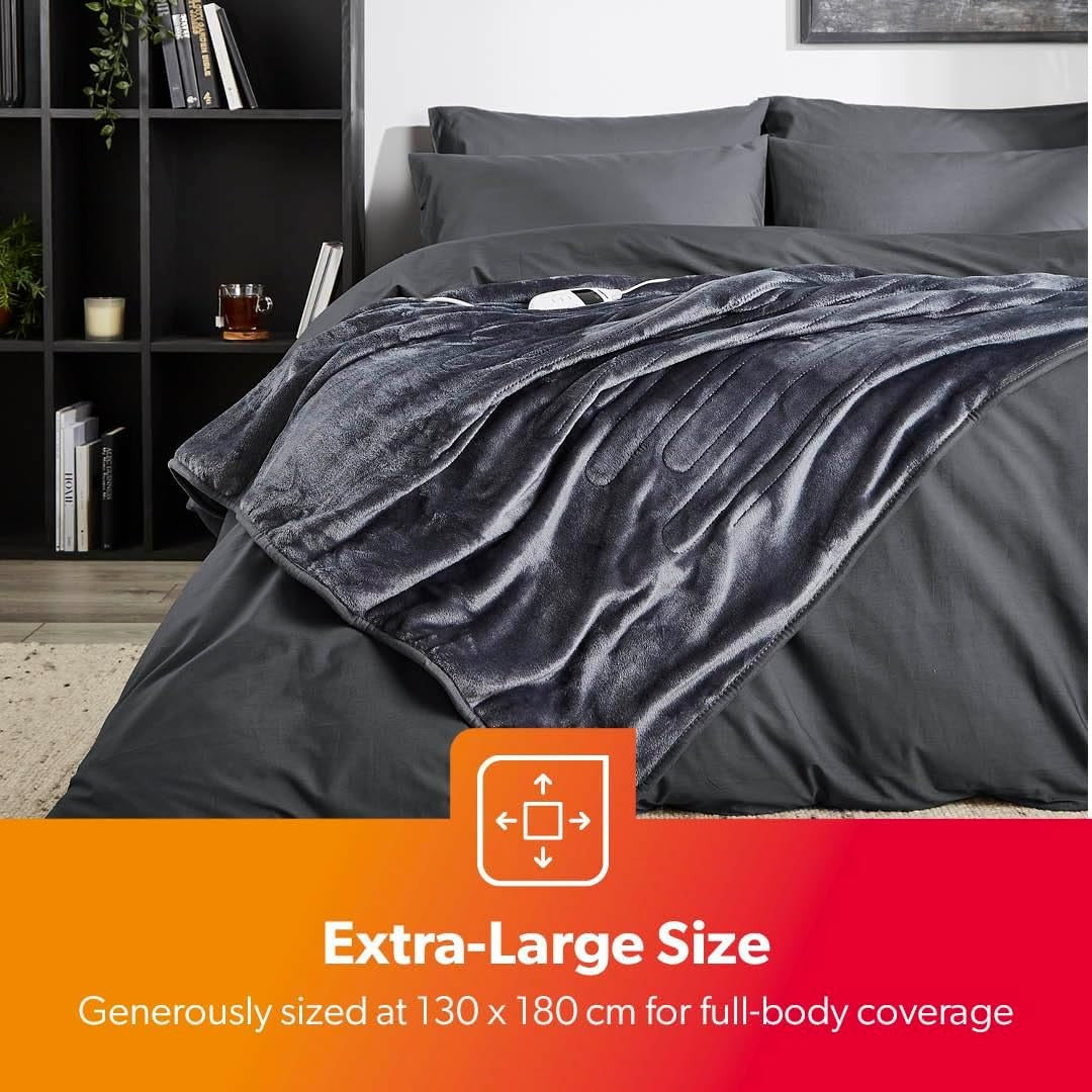 Electric Heated Throw Blanket 9 Heat Settings Timer Soft Fleece 130x180cm