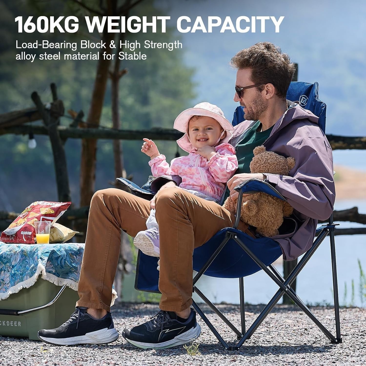 2x Heavy Duty Folding Camping Chairs High Back Padded w/ Cup Holder