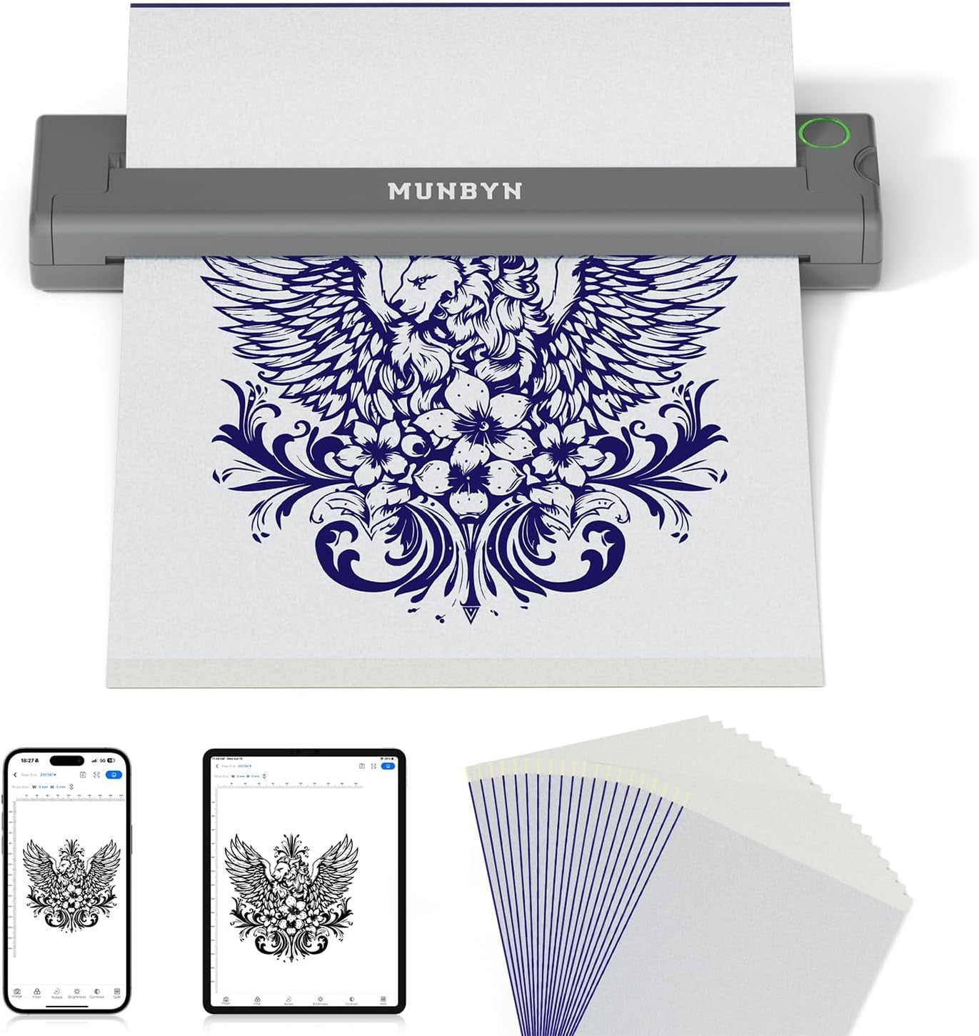 Wireless Thermal Tattoo Stencil Printer with 20 Transfer Sheets Kit