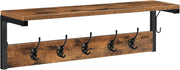 Rustic Wall Coat Rack with Shelf 7 Hooks 70cm Hallway Entryway Organizer
