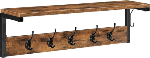 Rustic Wall Coat Rack with Shelf 7 Hooks 70cm Hallway Entryway Organizer