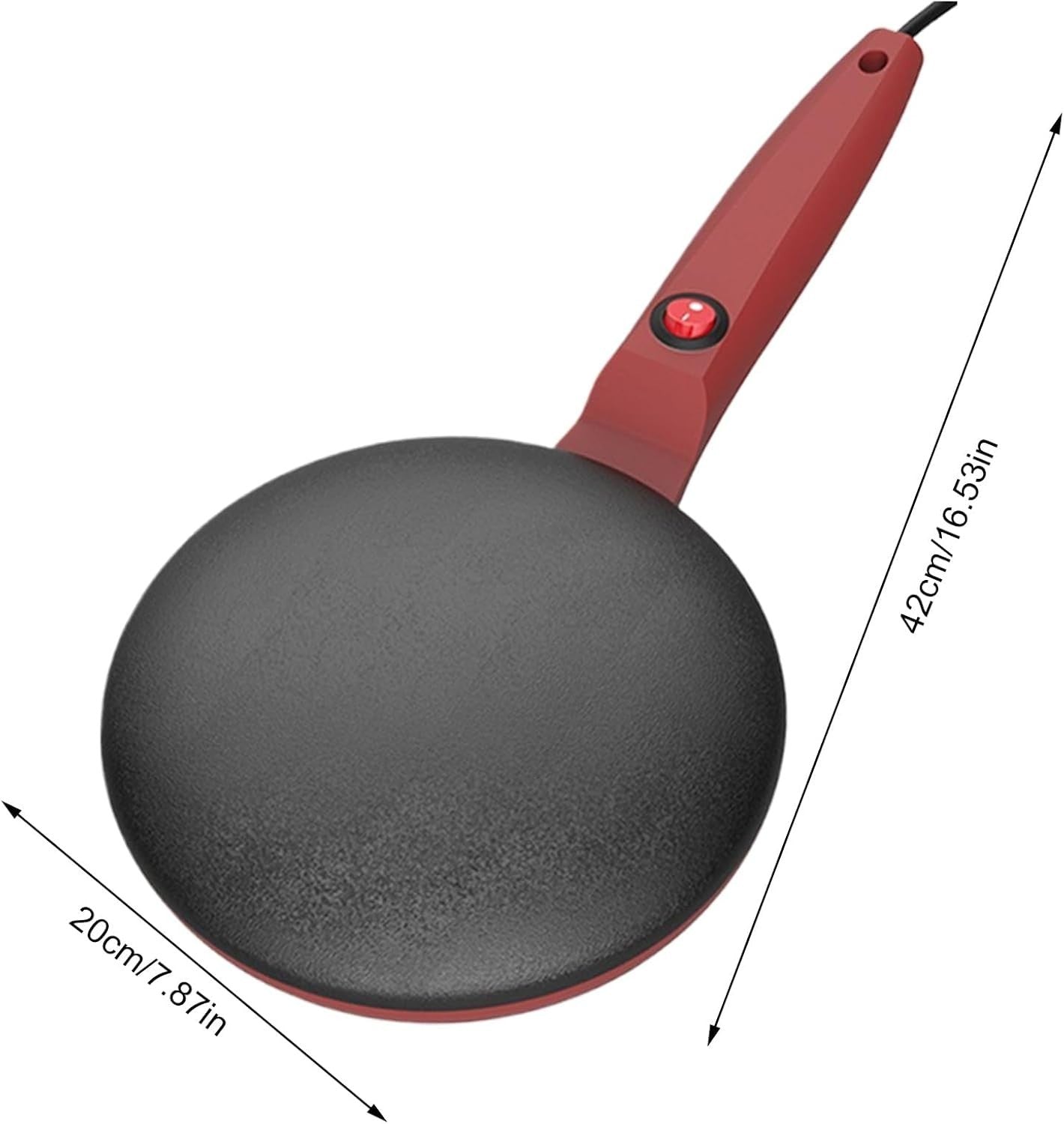 8" Electric Crepe Maker Non-Stick Pancake Pan Long Handle Auto Temp Control Red