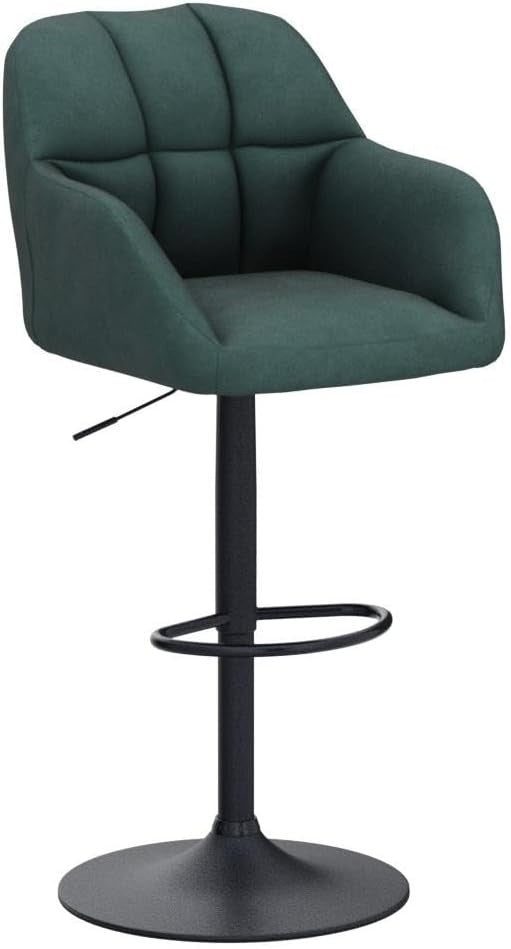 Set of 2 Green Velvet Swivel Bar Stools Adjustable Height Modern