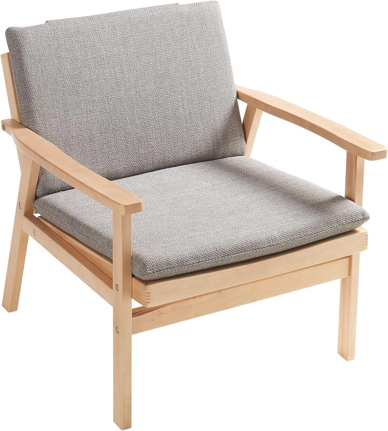 Rattan Accent Armchair Wooden Frame Padded Seat Lounge Chair Grey