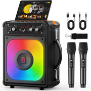 Portable Karaoke Machine with 2 Wireless Mics Bluetooth PA Speaker LED