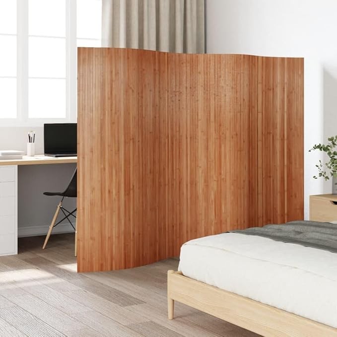 Brown Bamboo Room Divider 165x250cm Roll-Up Privacy Screen for Home Office