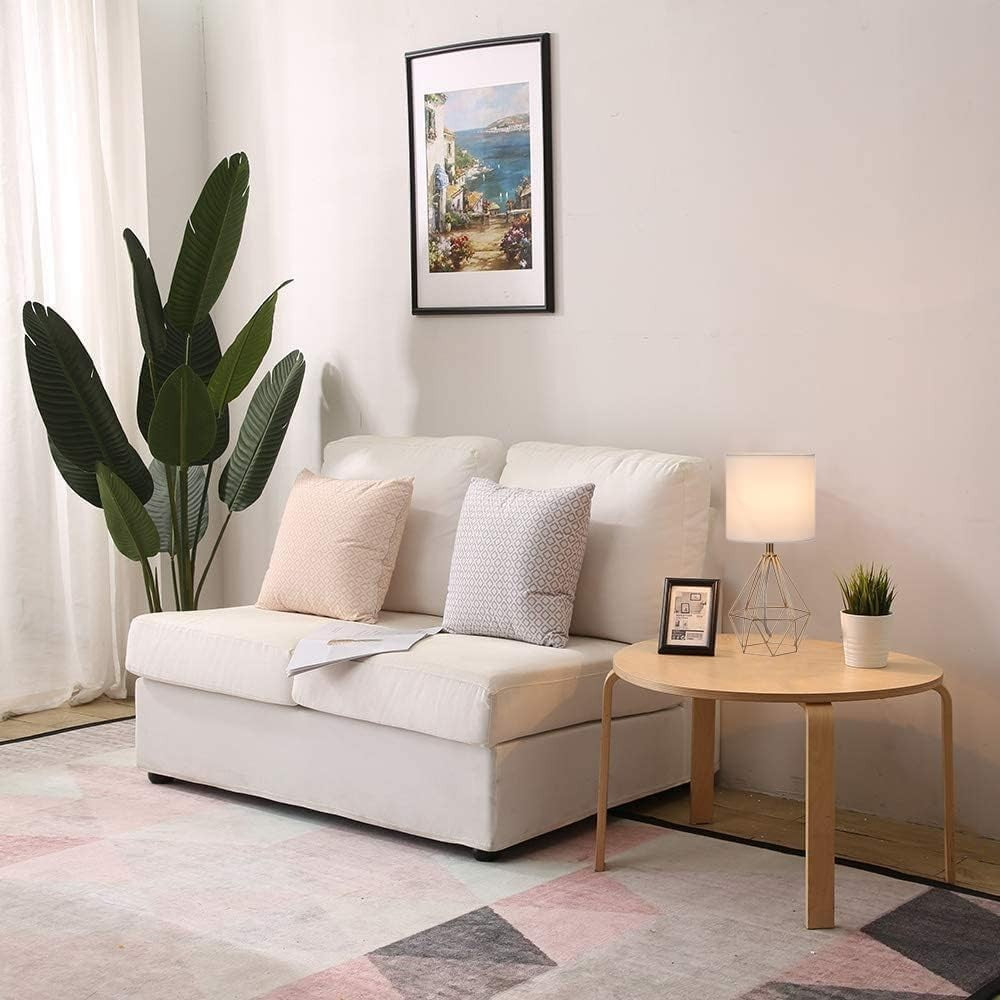 Gold Modern Small Table Lamp with Geometric Base & White Fabric Shade