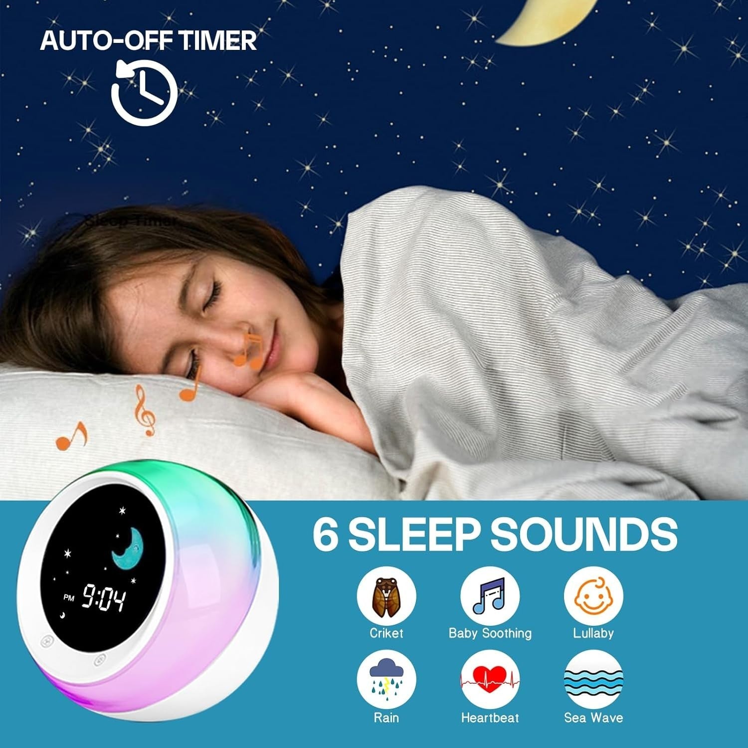 Kids Alarm Clock with Sleep Trainer, Night Light & Soothing Sounds – Wake Up