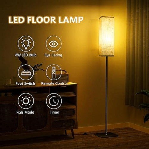 RGB Floor Lamp Remote Control Dimmable Tall Reading Light Linen Shade