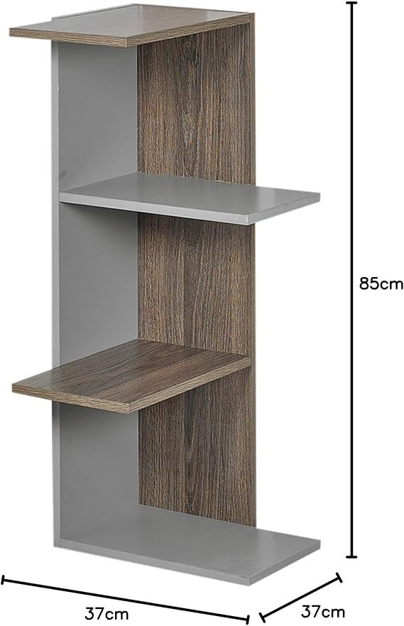 Modern 3-Tier Corner Bookcase Shelf Unit Space-Saving Display Storage Grey Oak