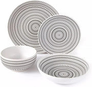 16 Piece Stoneware Dinner Set Black White Plates Bowls Microwave Dishwasher Safe