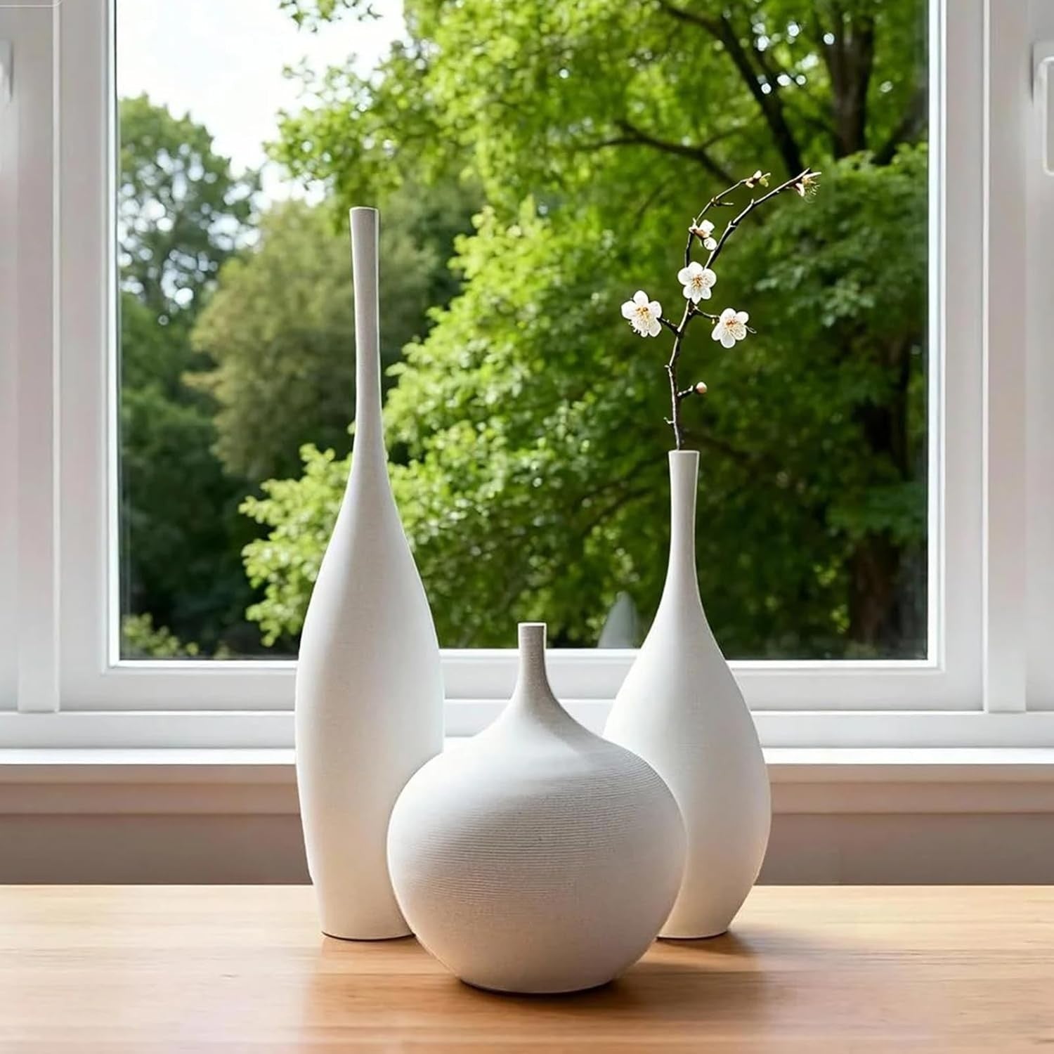 White Ceramic Vase Set of 3 Modern Minimalist Pampas Decor Centerpieces