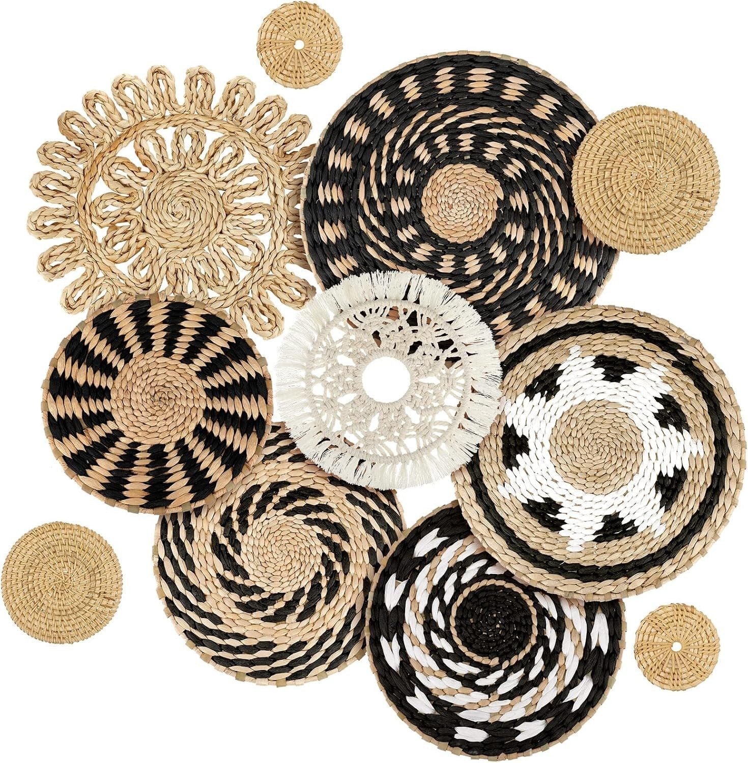 11PCS Boho Woven Wall Baskets Multi-Size Bulrush Farmhouse Decor rustic