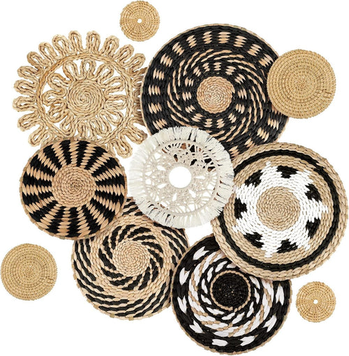 11PCS Boho Woven Wall Baskets Multi-Size Bulrush Farmhouse Decor rustic
