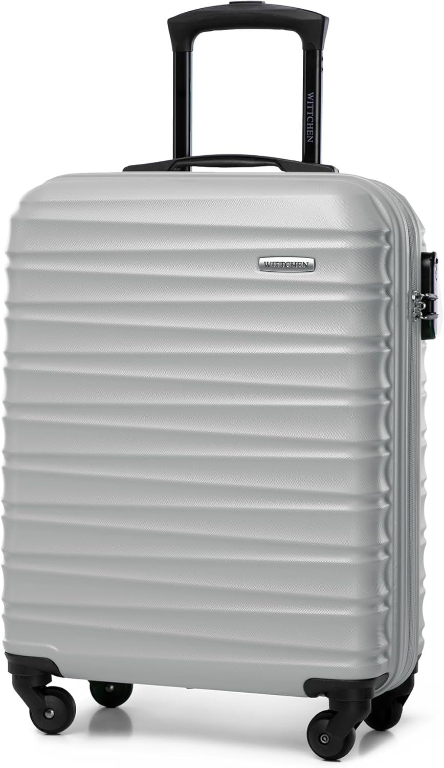 ABS Hardshell Carry On Cabin Suitcase 4 Spinner Wheels Lock Grey