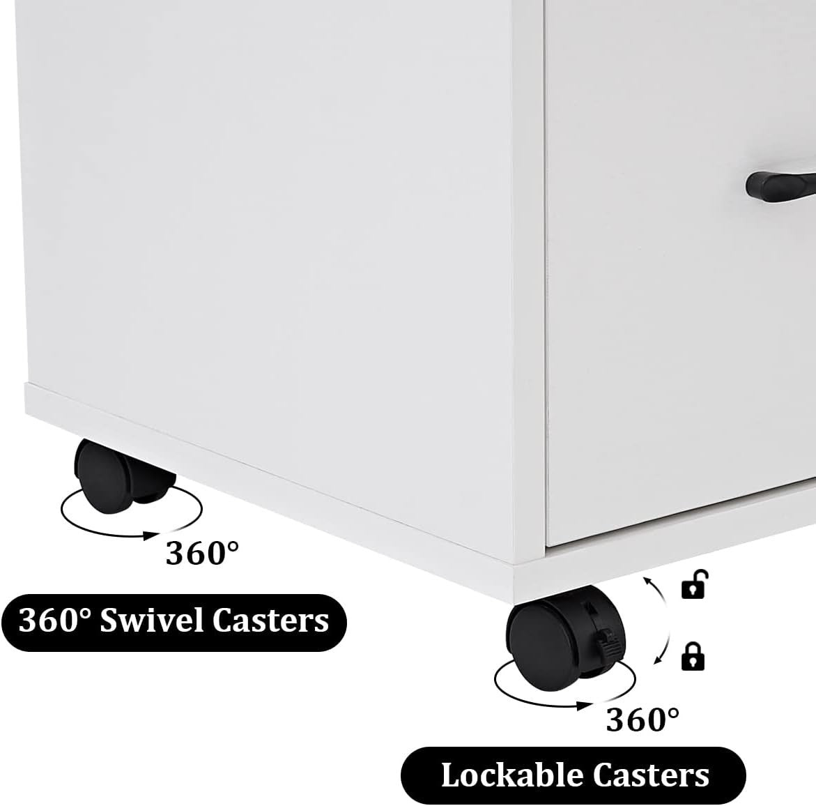 White Lateral Mobile Filing Cabinet 3 Drawer Printer Stand Storage