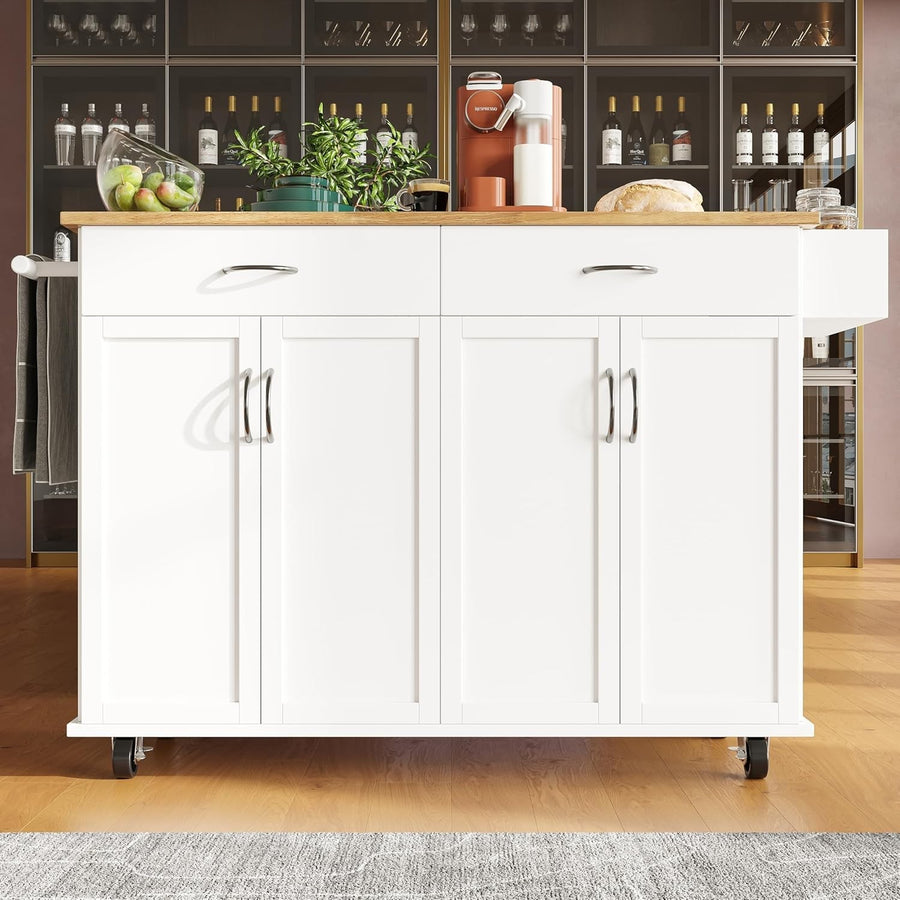 Rolling Kitchen Island Cart with Large Storage, Folding Table & Towel Rack