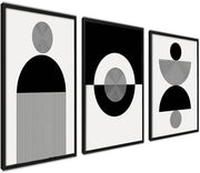 Black White Abstract Wall Art Set of 3 Framed 40x50cm