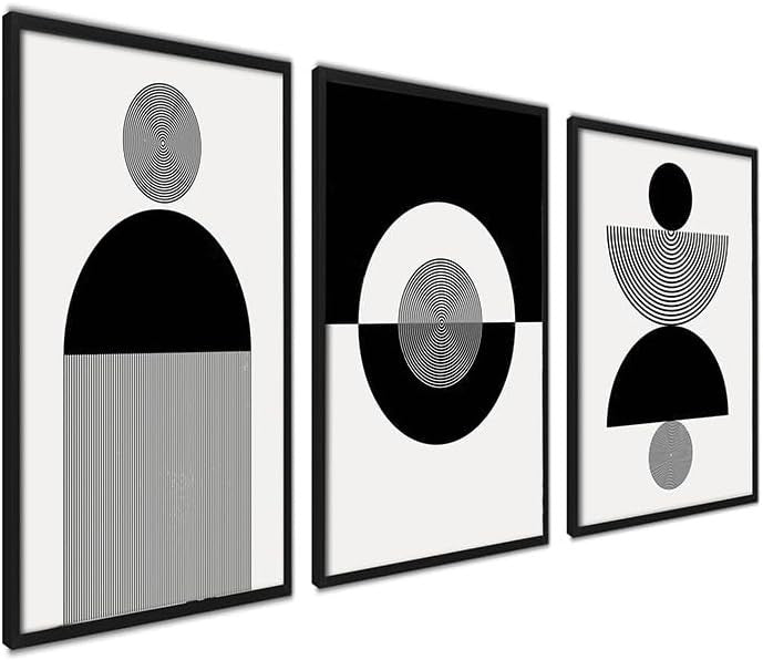 Black White Abstract Wall Art Set of 3 Framed 40x50cm