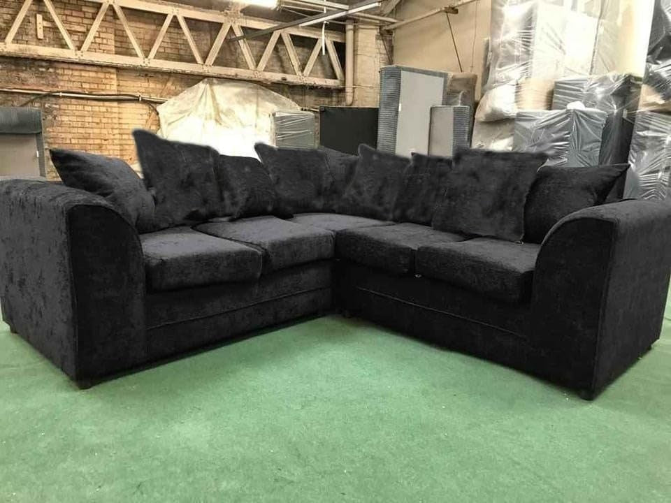 2C2 Black Chenille Corner Sofa – Large 5 Seater L-Shape Settee with Scatter