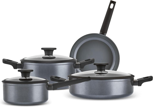 7pcs Grey Ceramic Non Stick Induction Cookware Set with Glass Lids