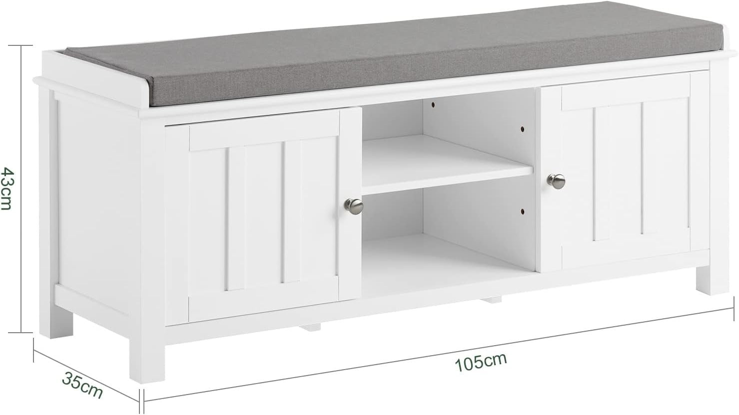 Modern White Storage Bench with Cushion & Shoe Cabinet – 105×35×43 cm