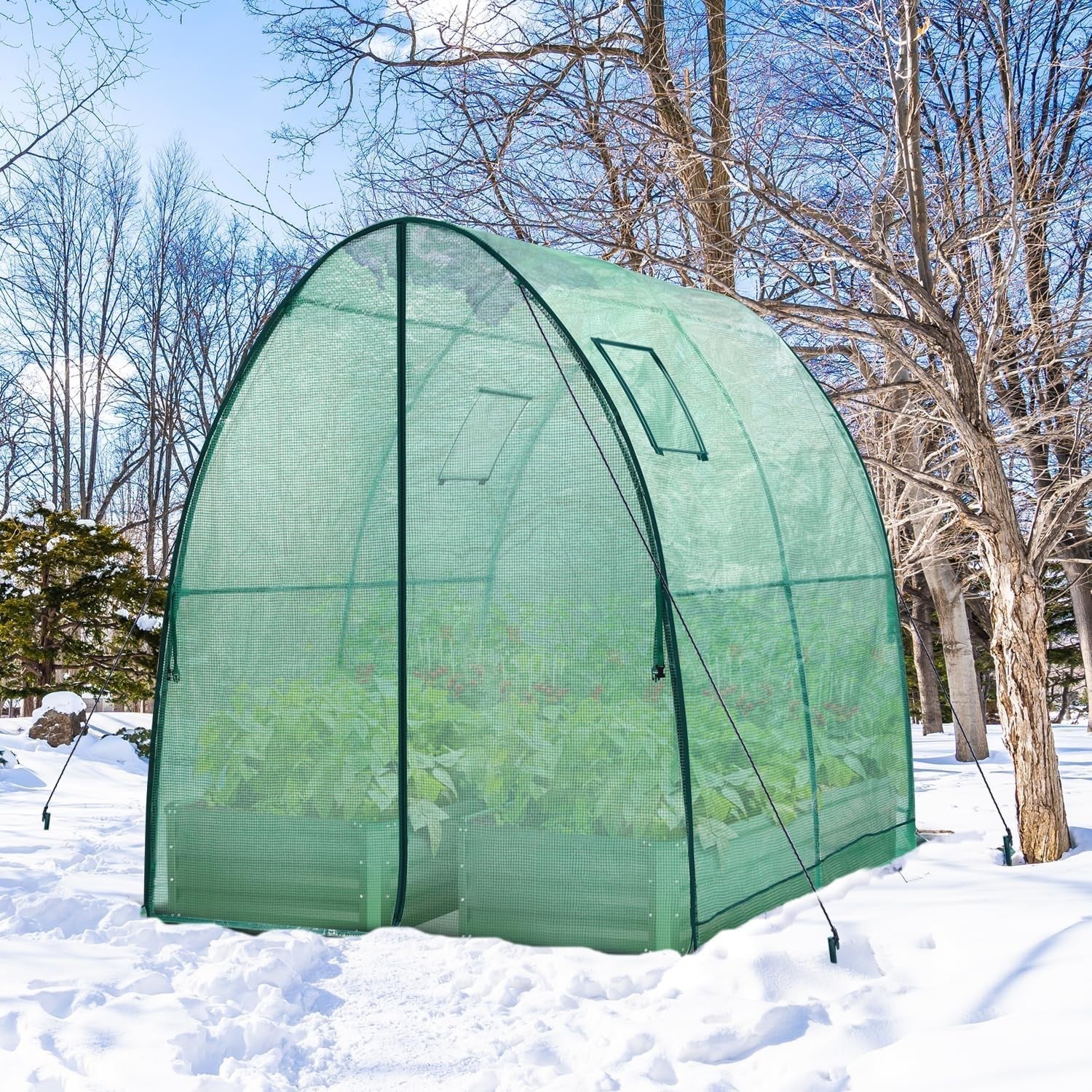 Portable Tunnel Greenhouse 1.8x1.8x2m Heavy Duty PE Cover with Mesh Windows