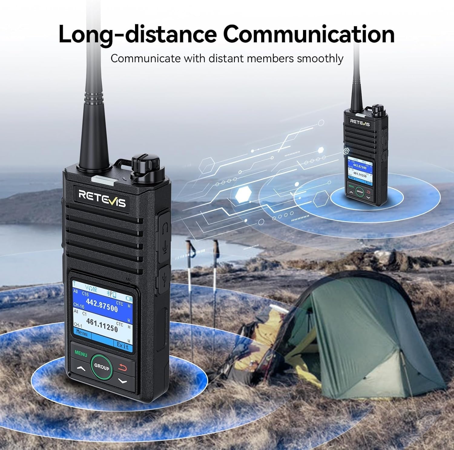 Bluetooth Walkie Talkies 2 Pack APP Control VOX Noise Cancel Headset