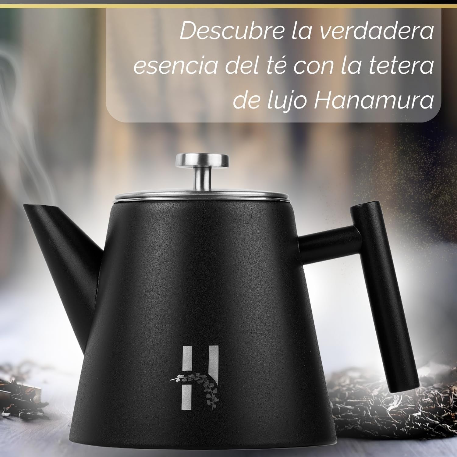 Double Walled Stainless Steel Teapot 1.2L Loose Leaf Tea Pot Black