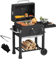 XL Charcoal BBQ Grill with Thermometer & Side Table | Outdoor Smoker