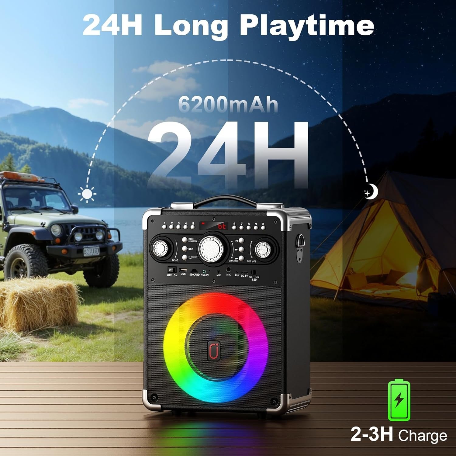 Bluetooth Karaoke Machine with 3 Mics Portable PA Speaker