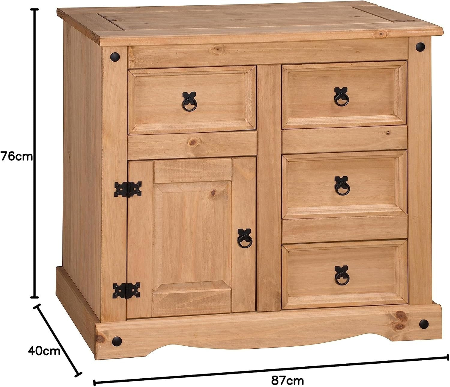 Rustic Pine Sideboard 1 Door 4 Drawer Storage Cabinet Antique Wax Finish